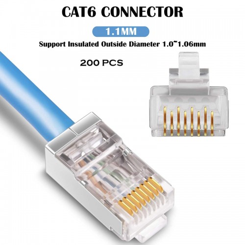200 Pcs RJ45 CAT6 Pass Through And Foldable Shrapnel Design Ethernet Cable Connectors
